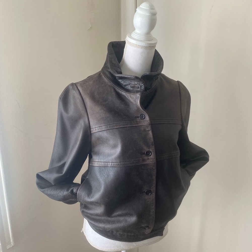 FARHI leather jacket;  button up lined and pockets - Picture 6 of 15